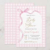 Pink Gingham und Bow Baby Shower Girl Einladung (Vorne/Hinten)