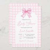Pink Gingham und Bow Baby Shower Girl Einladung (Vorne/Hinten)