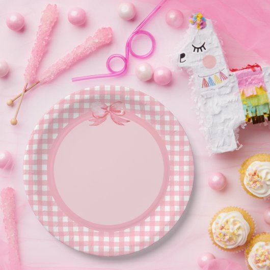 Pink Gingham und Bow Party Plate Pappteller (Party)