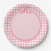 Pink Gingham und Bow Party Plate Pappteller (Vorderseite)