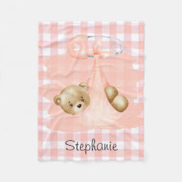 Pink Gingham und eine Niedliche Teddy Bear Girl Ba Fleecedecke