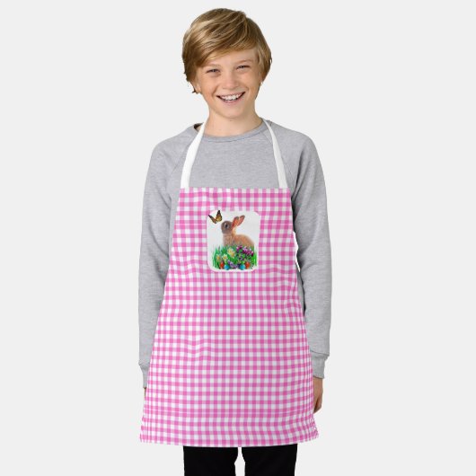 Pink Gingham und Osterbunny All-over Print Schürze (Getragen)