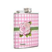 Pink Gingham und Rose Custom Flask Flachmann (Rechts)