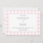 Pink Gingham Wedding Einladung (Vorderseite)