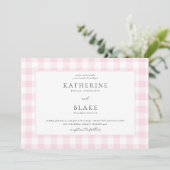 Pink Gingham Wedding Einladung (Stehend Vorderseite)