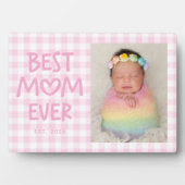 Pink Gingham Whimsical Heart Best Mom Ever Photo Fotoplatte (Vorderseite)