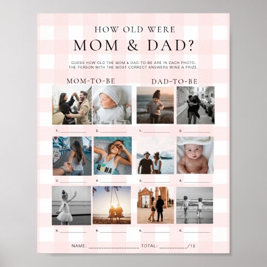 Pink Gingham Wie alt waren Mama und Vater Foto Gam Poster (Vorne)
