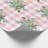 Pink Gingham Wildblume Baby Dusche Packpapier (Ecke)
