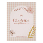 Pink Gingham Wildblume Geburtstag Begrüßungszeiche Poster (Vorderseite)