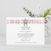 Pink Gingham Wildblume Kinderdusche Einladung (Stehend Vorderseite)