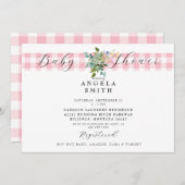 Pink Gingham Wildblume Kinderdusche Einladung (Vorne/Hinten)