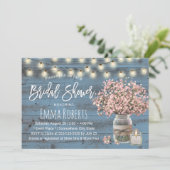 Pink Gipskraut Jar Dusty Blue Brautparty Einladung (Stehend Vorderseite)