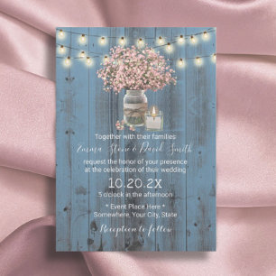 Pink Gipskraut Jar Dusty Blue Rustic Wedding Einladung