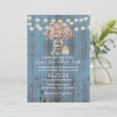 Pink Gipskraut Jar Dusty Blue Rustic Wedding Einladung (Stehend Vorderseite)