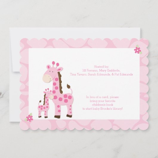 Pink Giraffe Baby Girl Scalloped 12x18 Einladung (Rückseite)