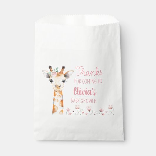 Pink Giraffe Babydusche Geschenktütchen (Vorderseite)