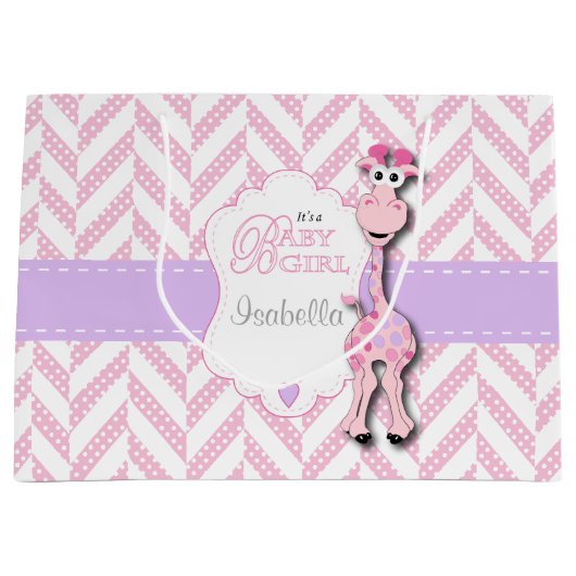 Pink Giraffe Babydusche Große Geschenktüte (Vorderseite)