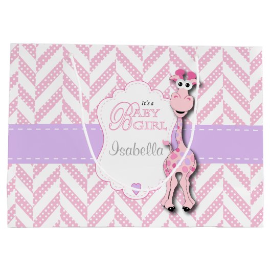 Pink Giraffe Babydusche Große Geschenktüte (Rückseite)
