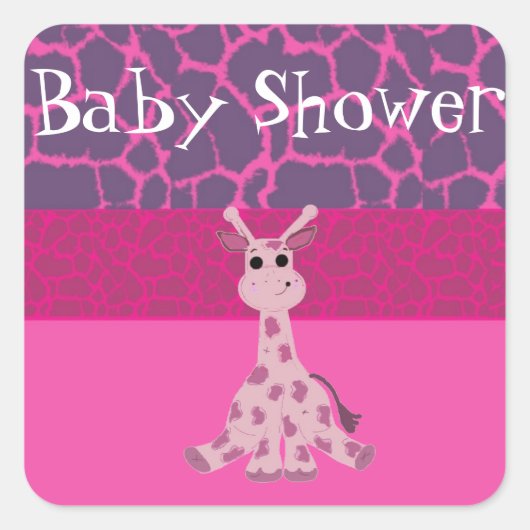 Pink Giraffe Babydusche Quadratischer Aufkleber (Vorderseite)