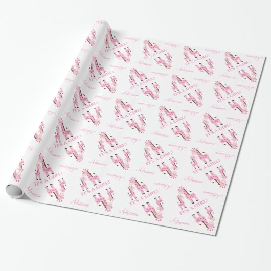 Pink Giraffe Babydusche Wrapping Paper Geschenkpapier (Ungerollt)