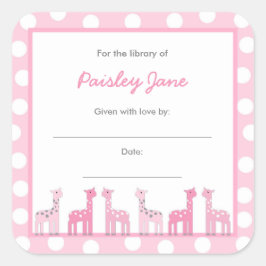 Pink Giraffe Bringen Sie ein Buch Baby Duschkleber Quadratischer Aufkleber