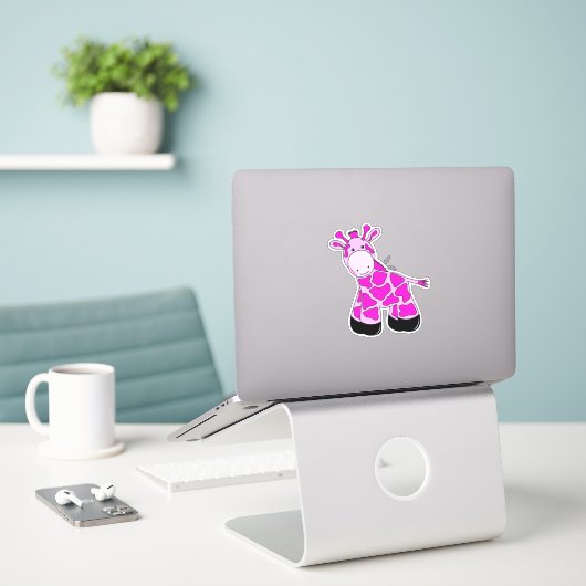 Pink Giraffe Custom-Cut Vinyl Sticker (Laptop auf Schreibtisch)