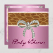 Pink Giraffe Diamond Bow Kinderdusche Einladung (Vorne/Hinten)
