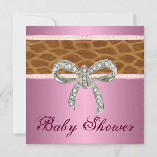 Pink Giraffe Diamond Bow Kinderdusche Einladung (Vorderseite)
