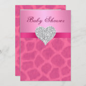 Pink Giraffe Diamond Heart Shower Einladung (Vorne/Hinten)