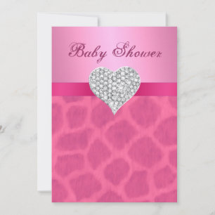 Pink Giraffe Diamond Heart Shower Einladung