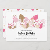 Pink Giraffe Dritte Geburtstagsparty Einladung (Vorne/Hinten)