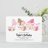 Pink Giraffe Dritte Geburtstagsparty Einladung (Stehend Vorderseite)