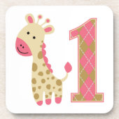 Pink Giraffe Erster Geburtstag Getränkeuntersetzer (Vorderseite)