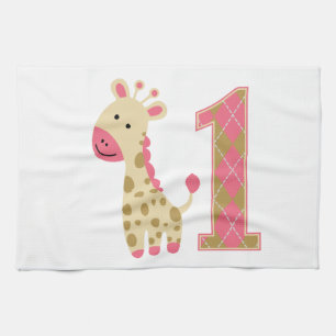 Pink Giraffe Erster Geburtstag Handtuch
