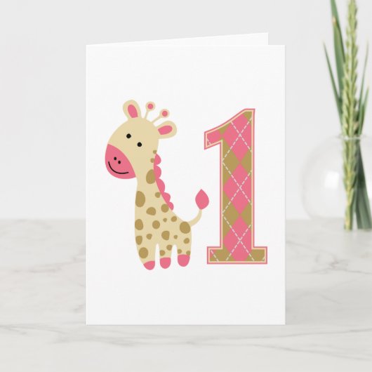Pink Giraffe Erster Geburtstag Karte (Vorderseite)
