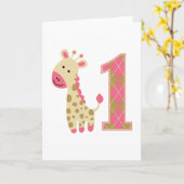Pink Giraffe Erster Geburtstag Karte (Gelbe Blume)