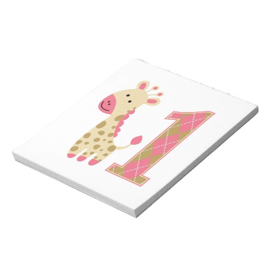 Pink Giraffe Erster Geburtstag Notizblock (Rotiert)