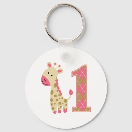 Pink Giraffe Erster Geburtstag Schlüsselanhänger (Vorderseite)