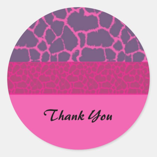 Pink Giraffe Fur Muster Danke Runder Aufkleber (Vorderseite)