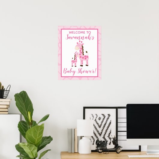 Pink Giraffe Girl Herzlich willkommen im Baby Dusc Poster (Heimbüro)