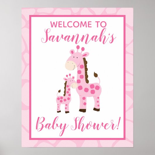 Pink Giraffe Girl Herzlich willkommen im Baby Dusc Poster (Vorne)