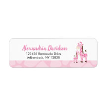 Pink Giraffe Girl Jungle Custom Address Labels