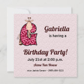 Pink Giraffe Letter G Birthday Party Einladung (Rückseite)
