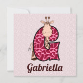 Pink Giraffe Letter G Birthday Party Einladung (Vorderseite)