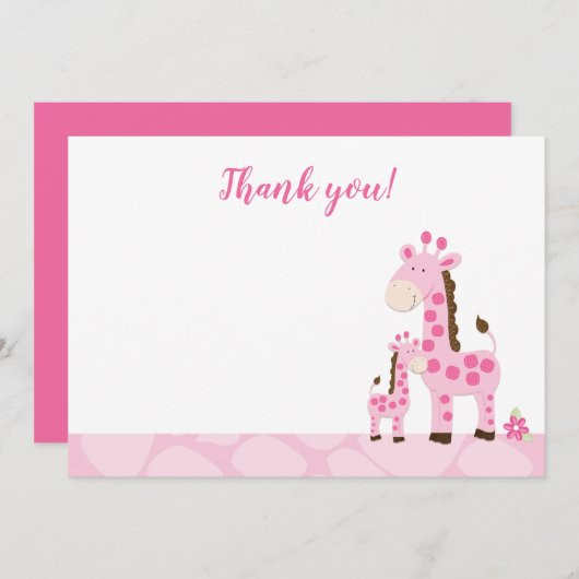 Pink Giraffe Mommy Baby Dusche Danke Karte Flat (Vorne/Hinten)