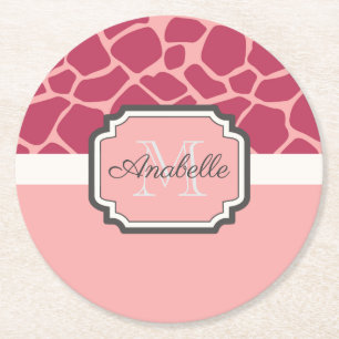 Pink Giraffe Muster Runder Pappuntersetzer