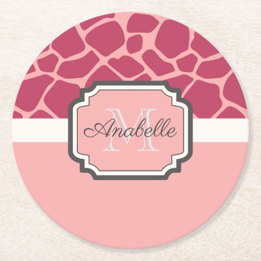 Pink Giraffe Muster Runder Pappuntersetzer (Vorderseite)