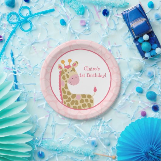 Pink Giraffe Papierplatte mit Anpassung Pappteller (Party)