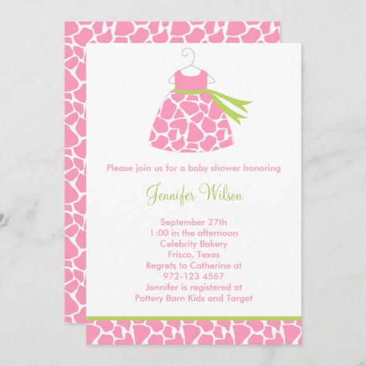 Pink Giraffe Print Baby Dusche Einladung (Vorne/Hinten)