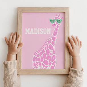 Pink Giraffe Sonnenbrille Individuelle Name Poster